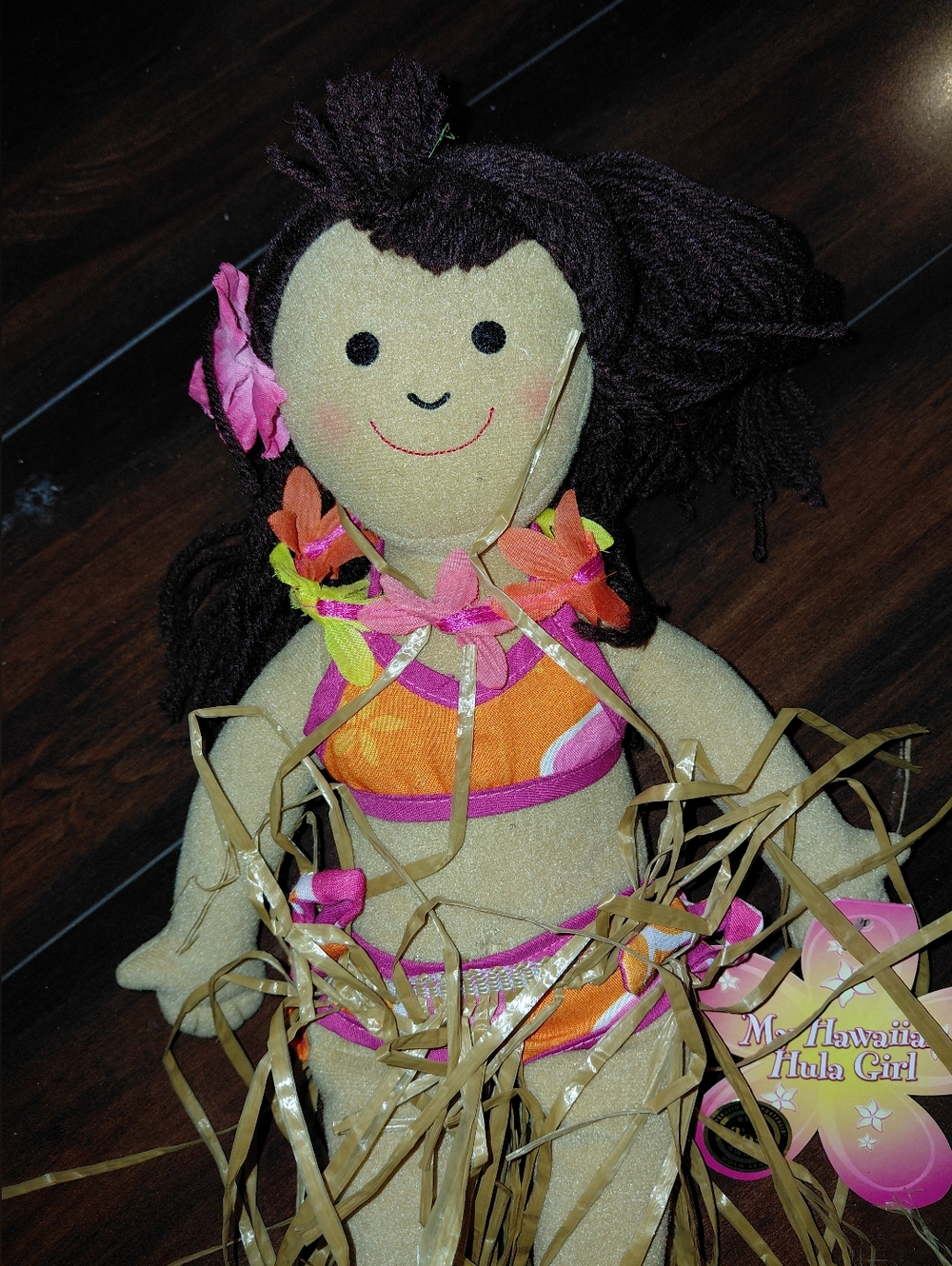Hawaiian Hula Girl Plush Doll - Pink & Orange